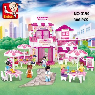 Sluban B0150 Building Blocks Restaurant Cute Pink Romantic House Girl Toy Kids