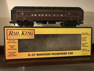 Mth Rail King O Gauge,  Pennsylvania 0 - 27 Madison Coach Car 30 - 6250c