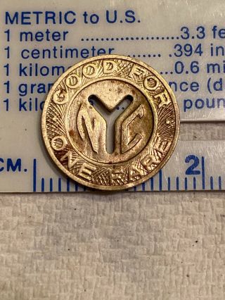 Vintage Nyc “good For One Fare” York City Transit Brass Subway Token Small Y
