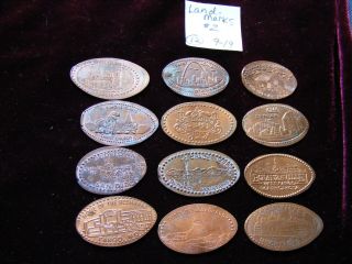 12 Landmarks Themed Elongated Coin Rolled Pressed Smashed Pennies (919 - 2)