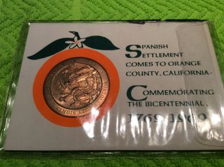 Orange County California Spanish Settlement Bicentennial Proof Medal / Coin 1969
