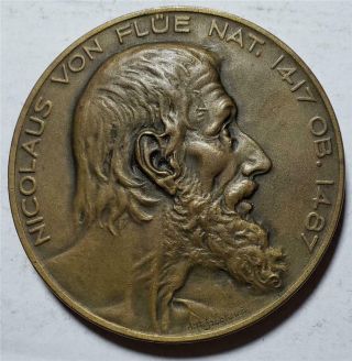 St.  Nicolaus Von Flue Bronze Table Medal,  79.  3 Grams,  50mm,  Swiss Saint