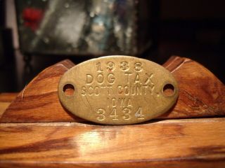 1938 Scott County,  Iowa Dog Tag Stamped 3434