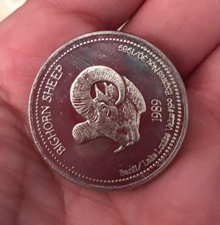 Bighorn Sheep Banff / Lake Louise Alberta One Canada Trade Dollar Medal 1989