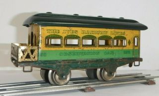 Ives 558 Observation Car,  Green Roof & Frame,  Prewar Lithographed Tinplate