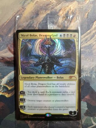 Stained Glass Nicol Bolas,  Dragon - God Secret Lair Foil Planeswaker In Hand Mtg