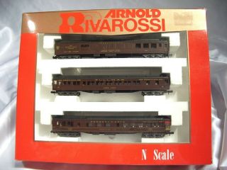 N - Scale Arnold Rivarossi 3 Car Passenger Set 0521 Pullman,  Observation & Rpo