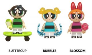 Set Of 3 Powerpuff Girls Mini Figures Blossom Bubbles Buttercup Gift Bags