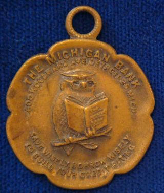 Key Tag - The Michigan Bank (owl With A Book) Detroit 26 Mich.