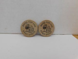 Set Of 2 Wooden Nickel/coin Good For One Drink Tree On One Side