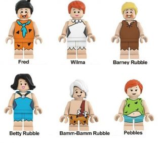 Flintstones Hanna Barbera Fred,  Barney Etc.  6 Figure Set Mini Legos Usa Seller