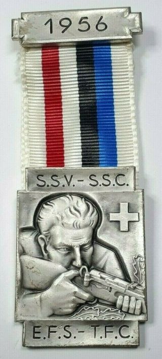 1956 Swiss Shooting Medal - Mod.  Depose Huguenin Locle