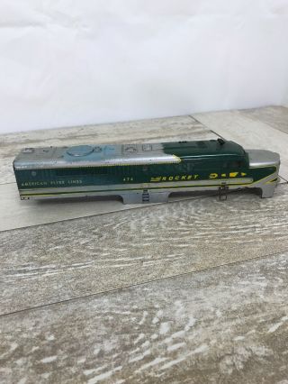 Vintage American Flyer Lines Rocket Toy Train 474 S Gauge Green,  Shell Only