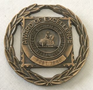 American Philatelic Society Stamp Award Of Excellence Jostens Medal Medallion