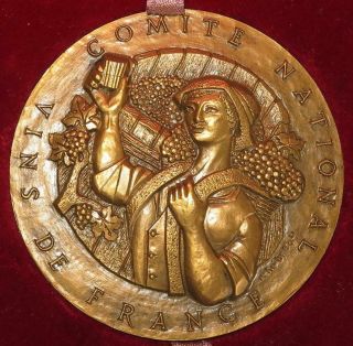 Comite National Vins De France Bonum Vinum Laetificat Hominis Bronze Art Medal