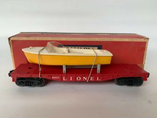 Lionel Postwar 6801 Flat Car With Yellow Boat And Bands