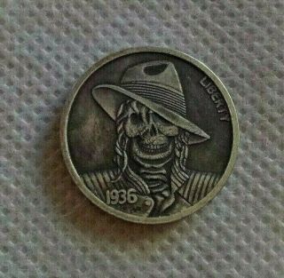 Hobo Coin Chef Zambezi Skeleton 1936 Buffalo Nickel (dash)