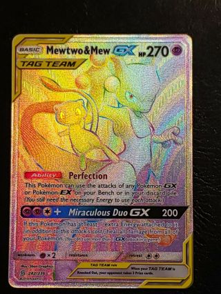 Pokemon Sun & Moon Unified Minds Mewtwo & Mew Gx 242 Secret Rare Rainbow