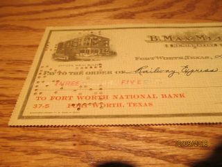 1939 Bank Check Issued By B.  Max Mehl,  Numismatist - Fort Worth TX 3