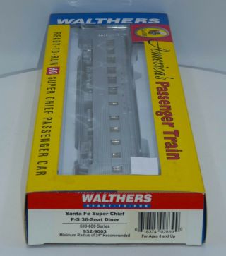 Boxed Walthers 932 - 9003 Ho Scale Sante Fe Chief Budd P - S 36 - Seat Diner