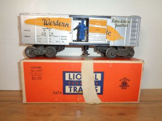 Lionel O Gauge 3474 Western Pacific " Rides Like A Feather " Boxcar & Box