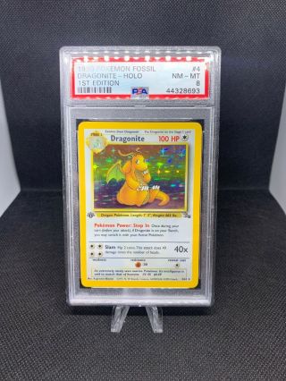 Psa 8 1999 Pokemon Fossil 4/62 Dragonite Holo 1st Edition First