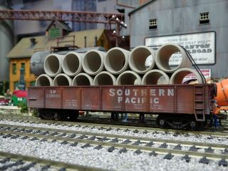 Ho Train Custom Built Weathered Southern Pacific Gondola Concrete Pipe Load D32