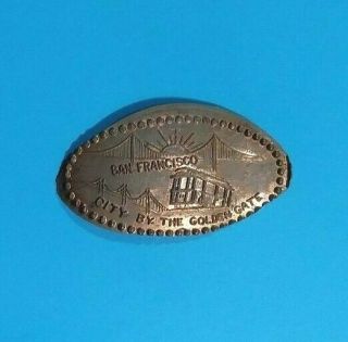 San Francisco City By The Golden Gate Bridge Cable Car Elongated Copper Penny