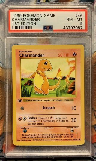 1999 Pokémon Charmander 1st Edition Shadowless Base Set Psa 8 Nm/Mt 3