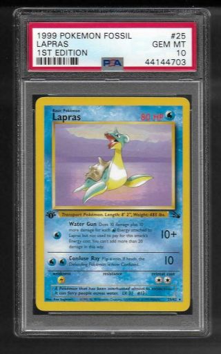 1999 Pokemon Fossil Lapras 1st Edition Psa 10 Gem Card 25
