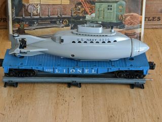 Lionel O Gauge Postwar 3330 Flat Car With U.  S.  Navy Submarine - - Oob