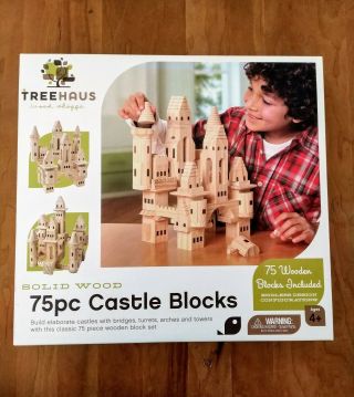 Treehaus 75 Piece Solid Wooden Castle Building Blocks Set Complete Open Box