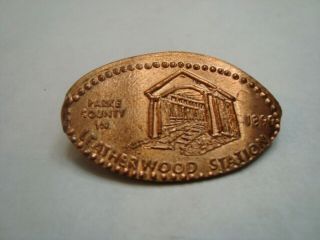 Leatherwood Station Parke County,  In - Covered Bridge - - Elongated Copper Penny