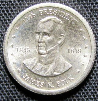 James K.  Polk.  President.  925 Sterling Silver 10 Mm Round Token