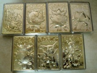 Pokemon 1999 Complete Set 6 Gold Plated Trading Cards,  Bonus Nintendo Cases