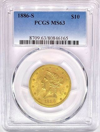 1886 - S $10 American Gold Eagle Liberty Head Pcgs Ms63 Rare Key Date & Mark