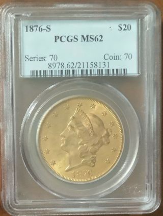 1876 - S $20 Gold Liberty Ms 62,  Twenty D On Reverse Side