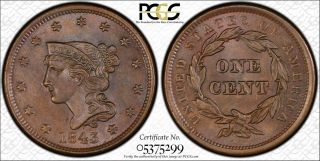 1843 N - 2 Petite Head Sm Lt 1c Pcgs Ms63bn Pcgs Trueview Cent One Penny Cents 