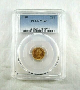 1887 United States $1 Dollar Gold Coin Type 3 Pcgs Ms66 Lustrous Coin