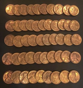 1935 S Lincoln Wheat Cent Bu Uncirculated Bank Roll Of 50 Coins.  2