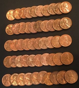 1935 S Lincoln Wheat Cent Bu Uncirculated Bank Roll Of 50 Coins.  1