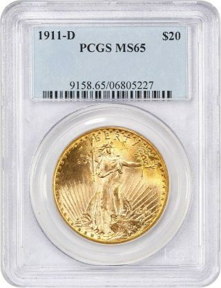 1911 - D $20 Pcgs Ms65 - Frosty Gem - Saint Gaudens Double Eagle - Gold Coin