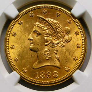 1898 - S $10 Ms - 62 Ngc Gold Liberty Head Eagle United States Coin.
