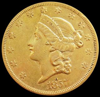 1857 Gold Usa $20 Dollar Liberty Head Double Eagle Coin Au