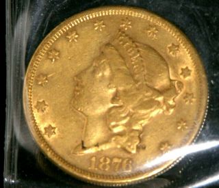 $$$ Gold Special - 1876 $20 Dollar Liberty Head Gold Coin - Xf - Ef - Motto Above Eagle