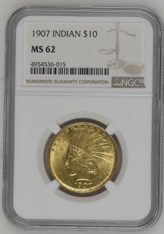 1907 Us Gold $10 Indian Head Eagle No Motto Ngc Ms62