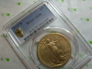 1910 - S $20 St.  Gaudens Double Eagle Gold Coin Pcgs Vf20 Goldshield Lowball