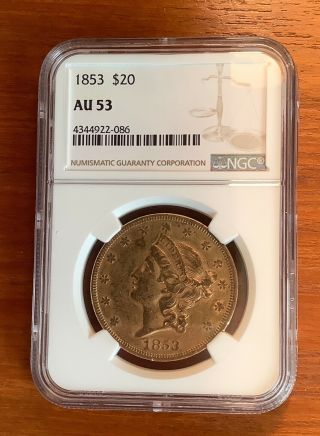 1853 P $20 Liberty Head Double Eagle Ngc Au 53