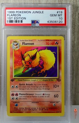 1st Ed Flareon Non - Holo Rare Wotc Pokemon Card 19/64 Jungle Set Psa 10 Gem