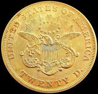 1853 GOLD USA $20 LIBERTY HEAD DOUBLE EAGLE COIN PHILADELPHIA AU - UNC 2